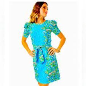 NWT - Lilly Pulitzer Harriet Elbow Sleeve Dress CUMULUS BLUE - Large